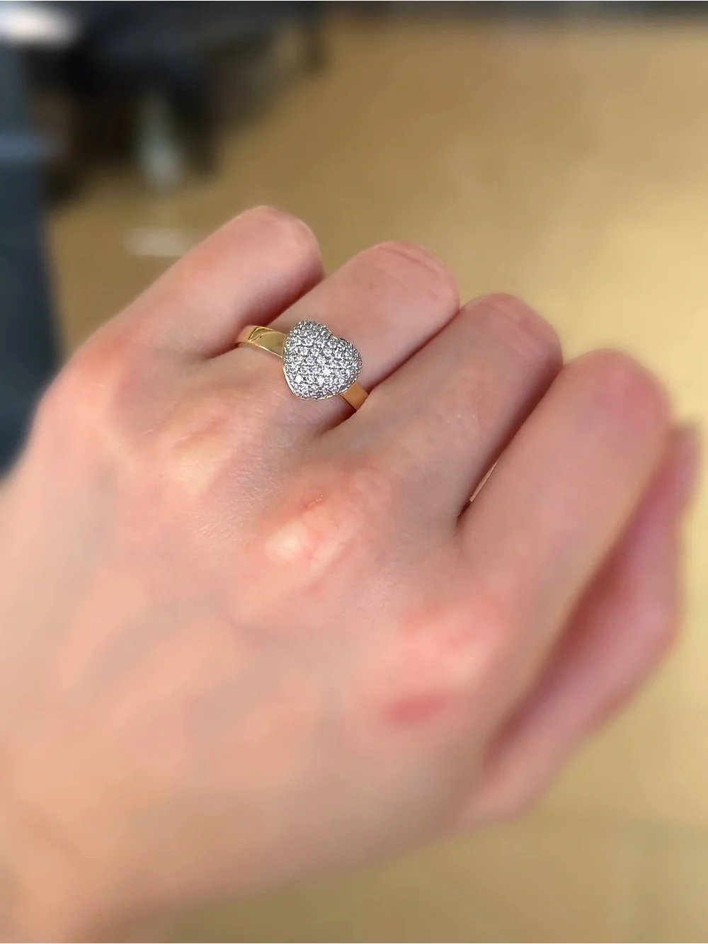14k solid yellow gold 0.7CTW Natural Diamond Pave Puff Heart Love ring sz7